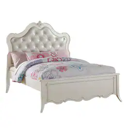 Manhattan Lane - Pine Wood Twin Bed With Button Tufted Headboard - White