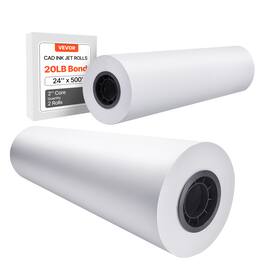VEVOR - Wide Format Paper, 24 in x 500 ft Plotter Paper, 2 Rolls CAD Bond Rolls with 3 in Core, 20 LB Bond Paper Rolls - High White