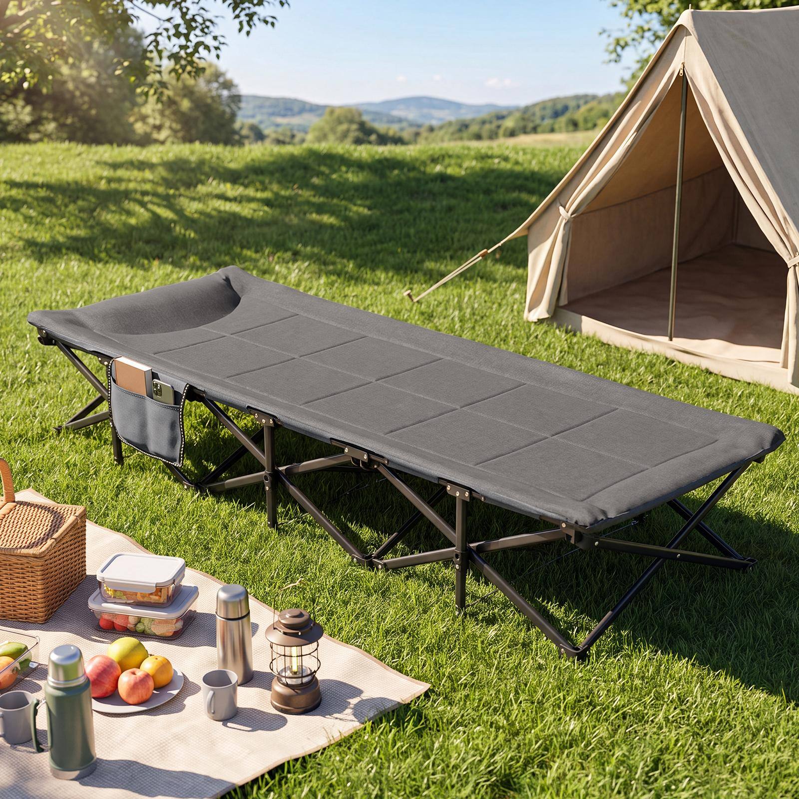 Alt View 4. Costway - Costway Camping Cot with Padded Pillow, Storage Pouch, Portable Indoor Outdoor Sleeping Cot - Gray.