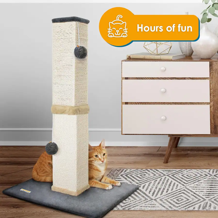 Damage Cats Posts PAWBEE Cat Scratch Post Tower, 32” Tall, Sisal Scratcher with Jingle ...