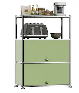 Malletson - 3-Tier Storage Cabinet Metal Shelving Unit Multi Functional Kitchen Organizer - Green