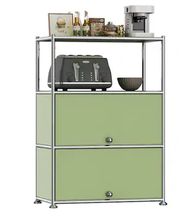 Front. Malletson - 3-Tier Storage Cabinet Metal Shelving Unit Multi Functional Kitchen Organizer - Green.