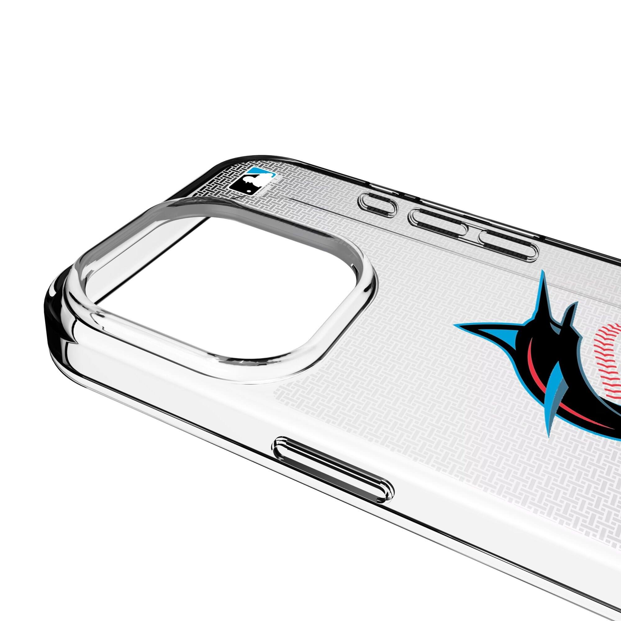 Alt View 2. Keyscaper - Miami Marlins Linen Logo iPhone Clear Case - 13 Pro - Multicolor.