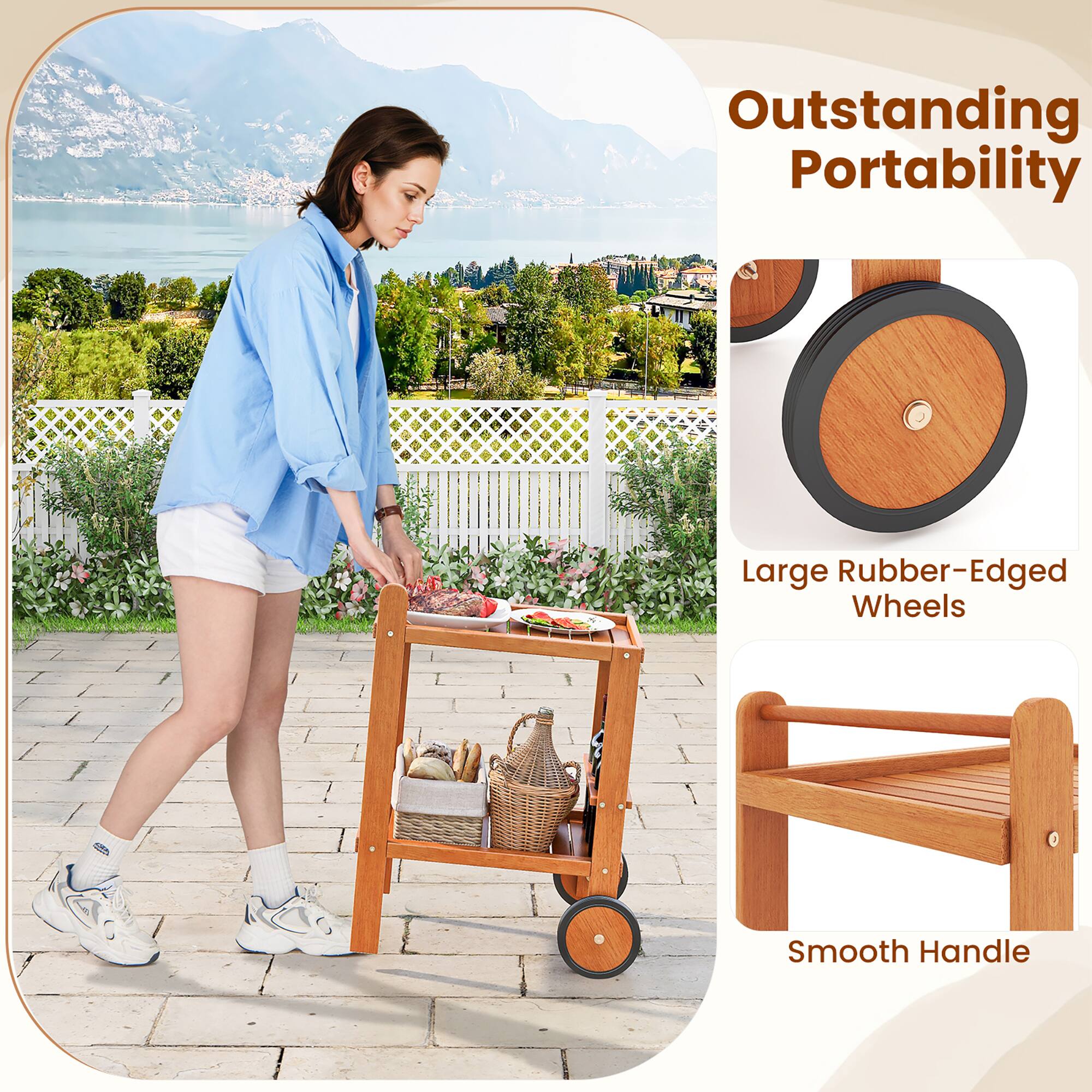 Outstanding Portability  
Large Rubber-Edged Wheels  
Smooth Handle