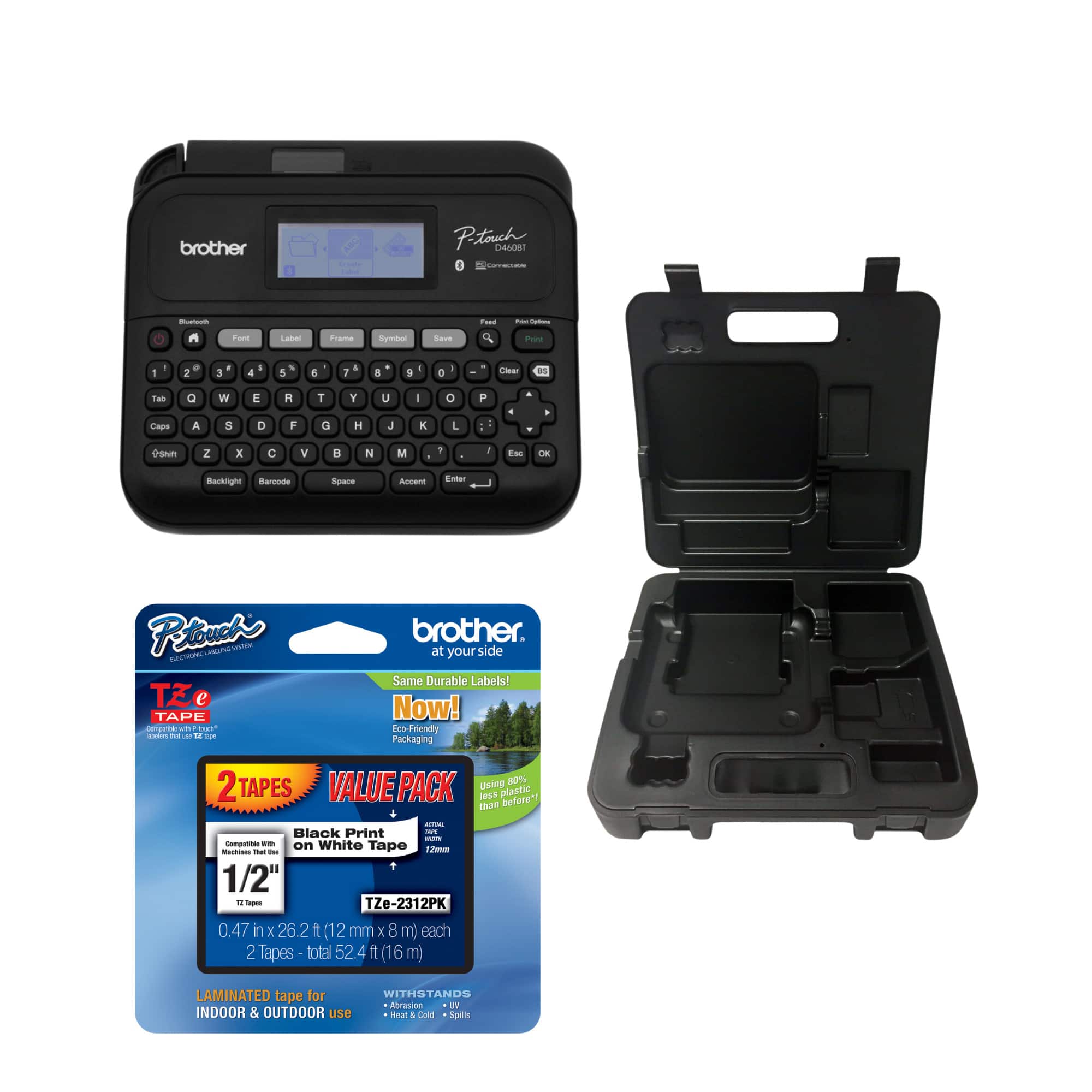 Brother - P-Touch PT-D460BT, Portable Label Maker Case, Laminated Tape Value Pack