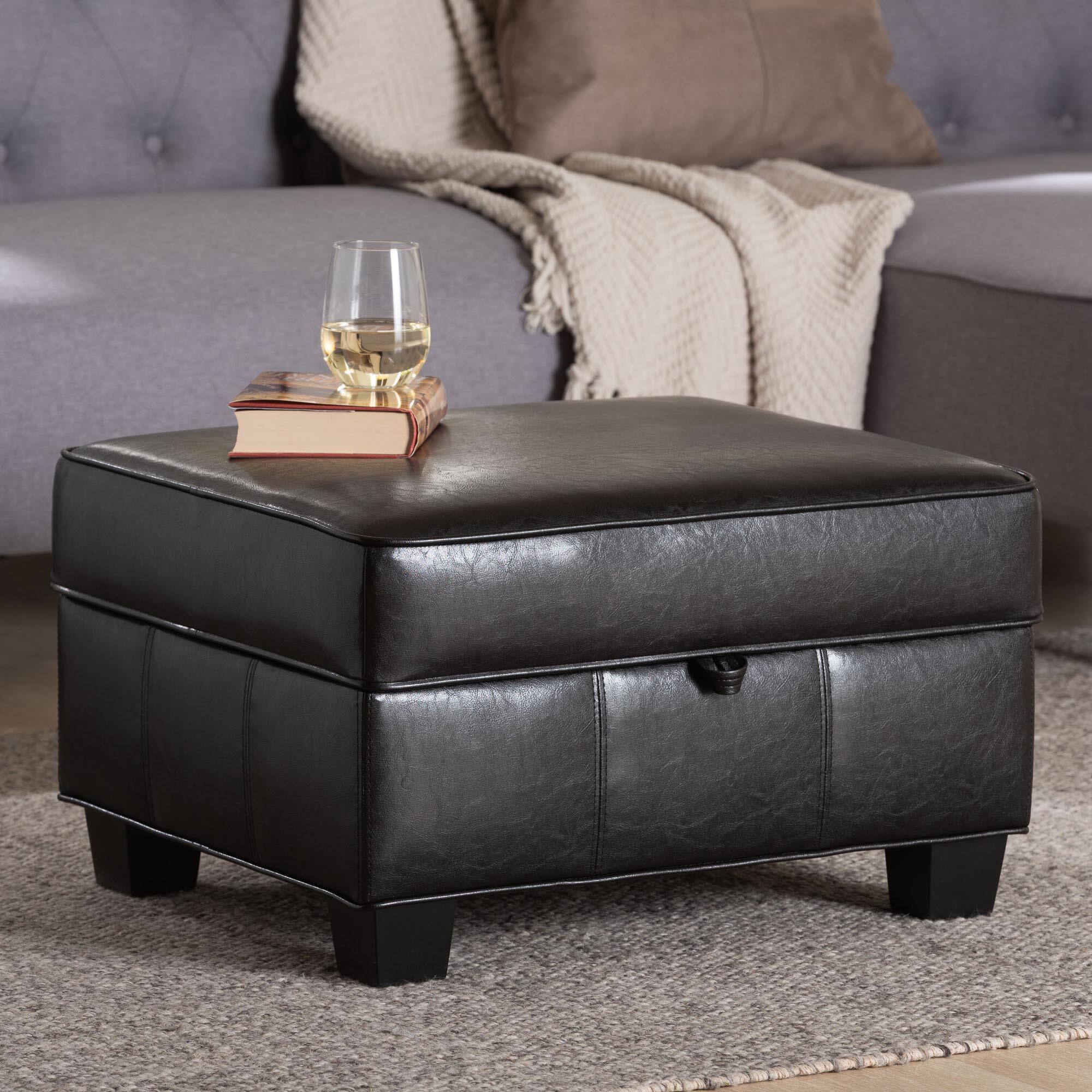 Alt View 5. Baxton Studio - Agustus Brown Leather Storage Ottoman - Dark Brown.