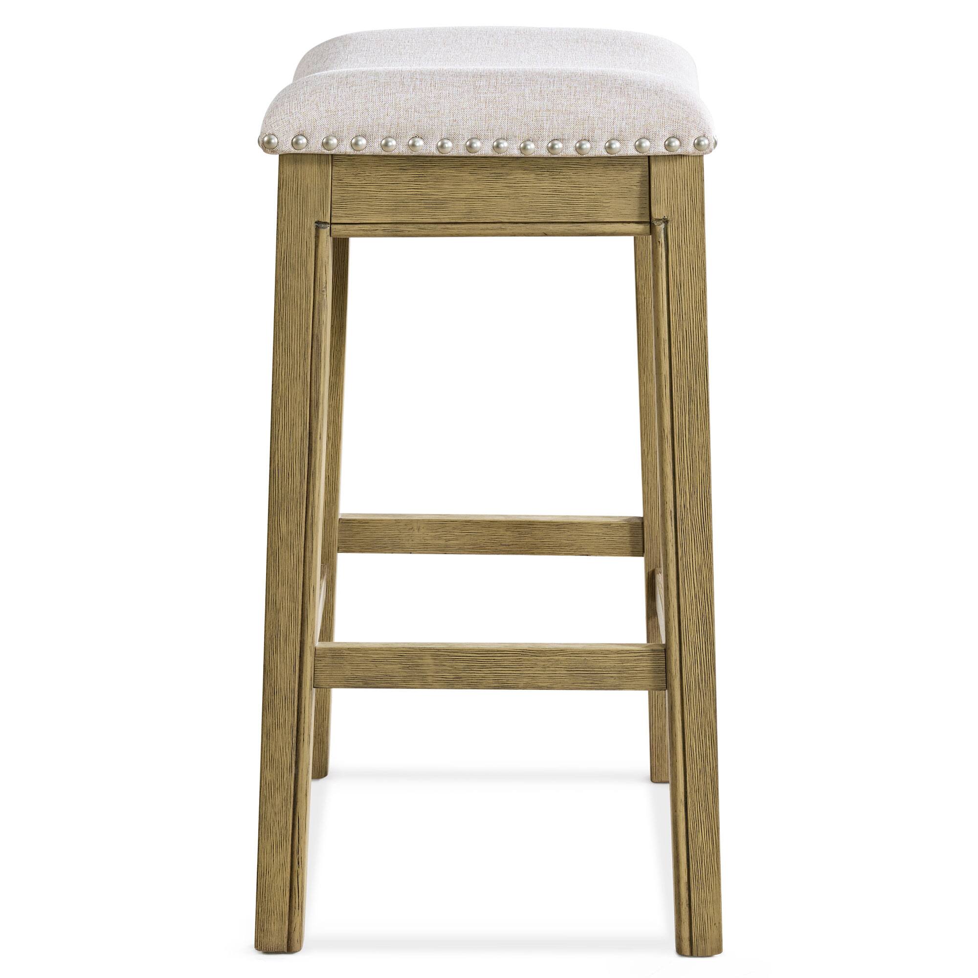 Alt View 8. ROME + OAK - ROME + OAK Parker Backless Counter Stool, Natural with Cream Fabric, Set of 4 - Natural/Wheat - With Nailheads.