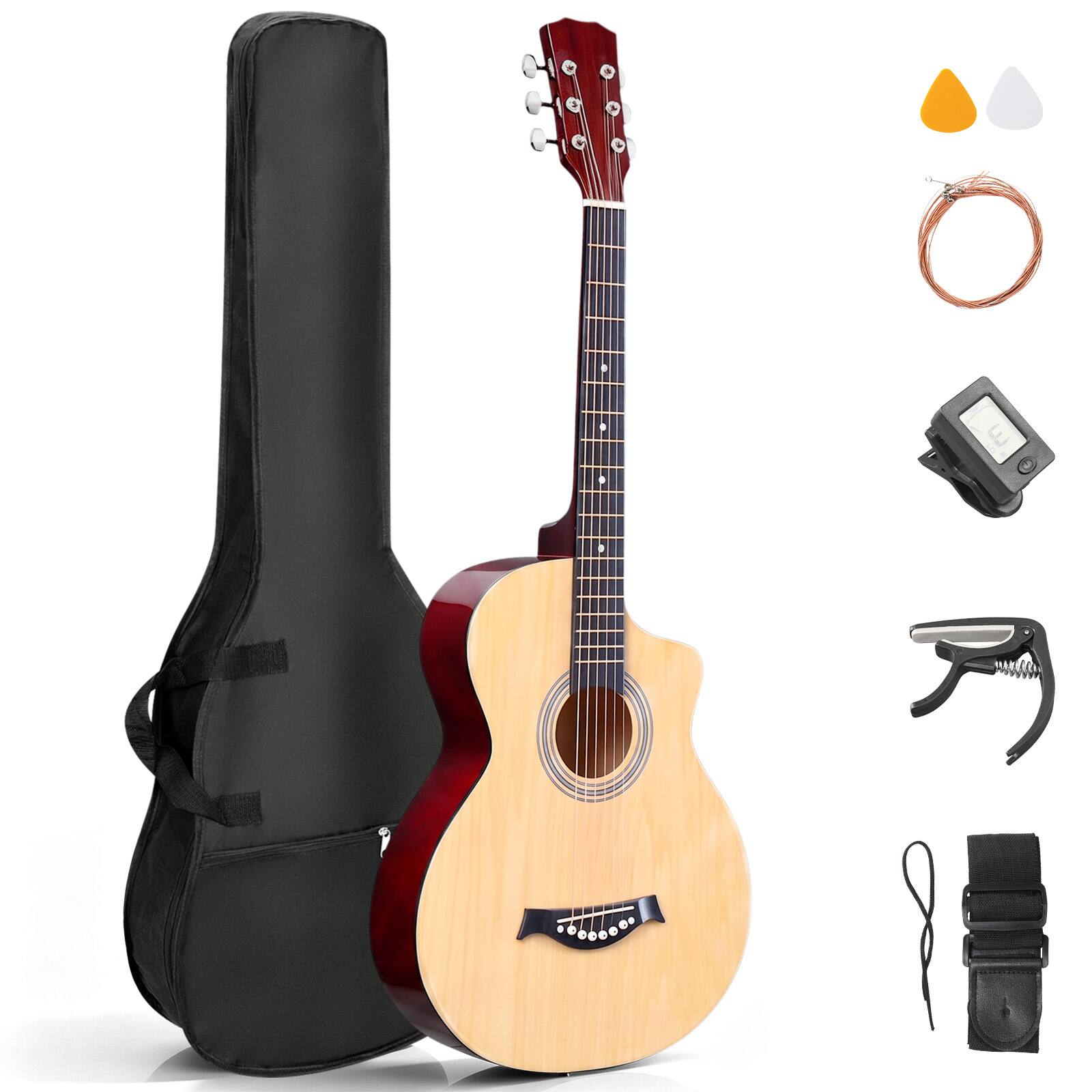 Front. Winado - 41 Inch Acoustic Guitar with Gig Bag for Beginner,4/4 Full Steel Guitars Kit with Extra Strings, Strap, Picks, Capo.