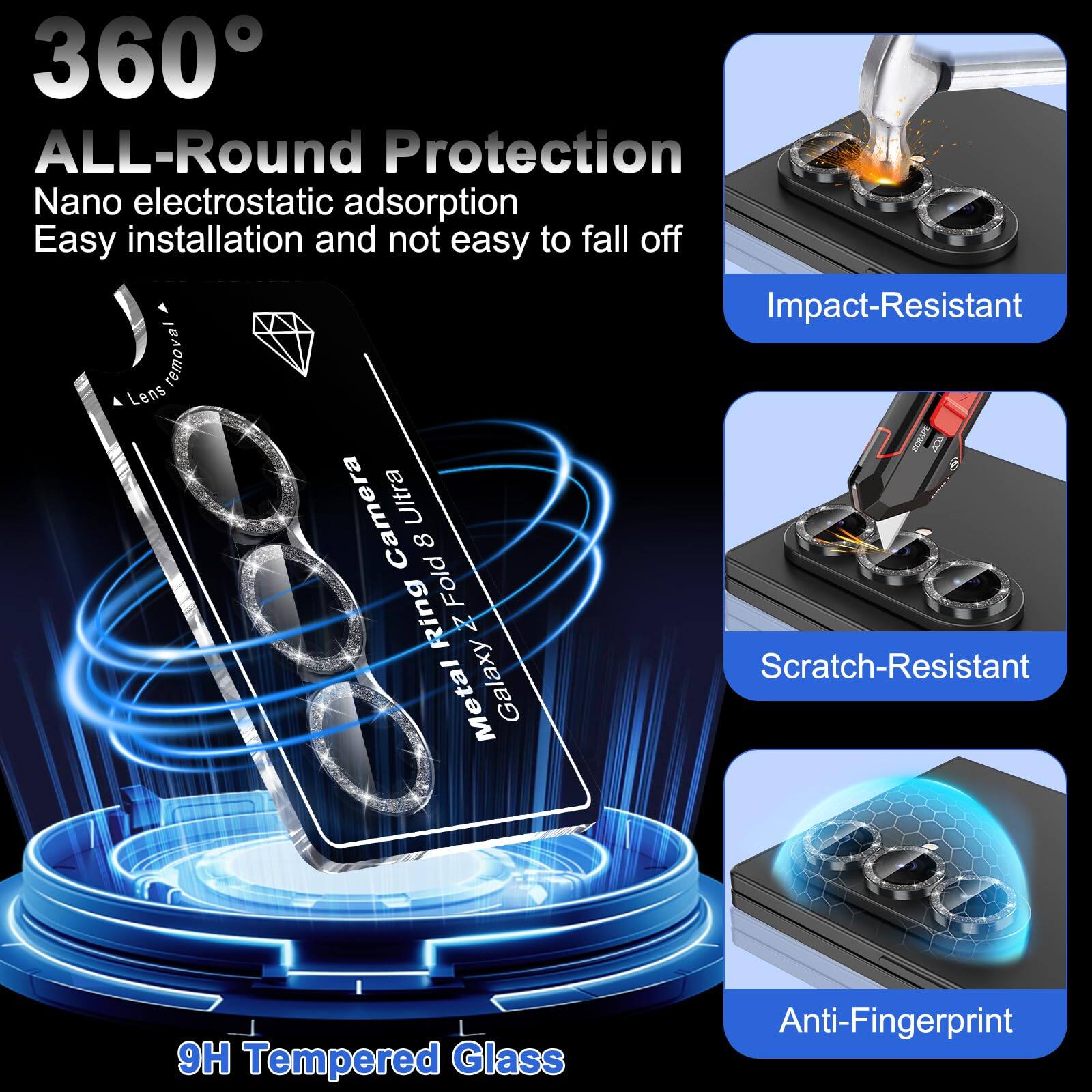 360° ALL-Round Protection  
Nano electrostatic adsorption  
Easy installation and not easy to fall off  
Impact-Resistant  
Scratch-Resistant  
Anti-Fingerprint  
9H Tempered Glass