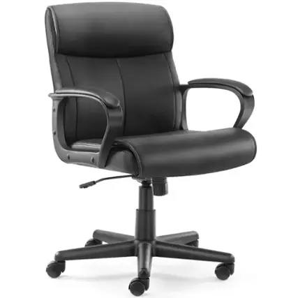 New! - Bestier - Office Task Chair PU Leather with Lumbar Support Ergonomic Adjustable Computer Desk Chair in with Padded Armrest - Black
