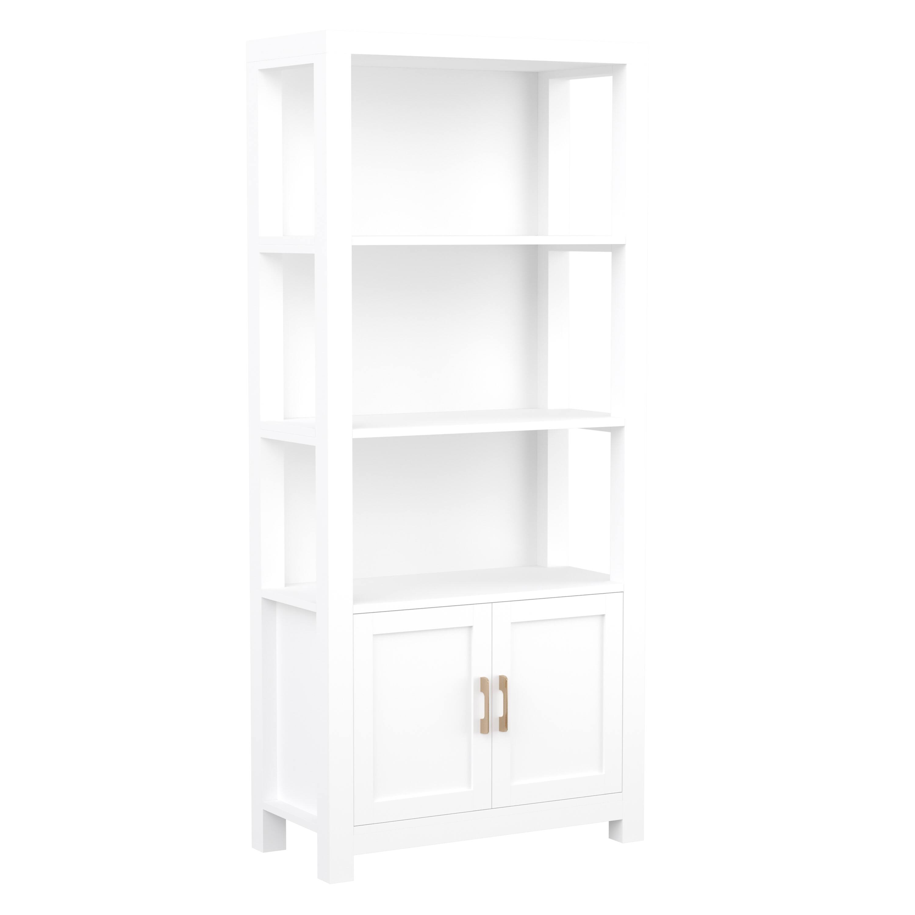 Alt View 11. Martha Stewart - Hutton White 4 Tier Shaker Style Bookcase with Cabinet - White Frame/Polished Brass Hardware.