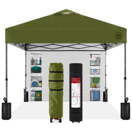 Best Choice Products - 10x10ft Easy Setup Pop Up Canopy, Portable Tent w/ Side Wall, 1-Button Push, Case - Olive Green