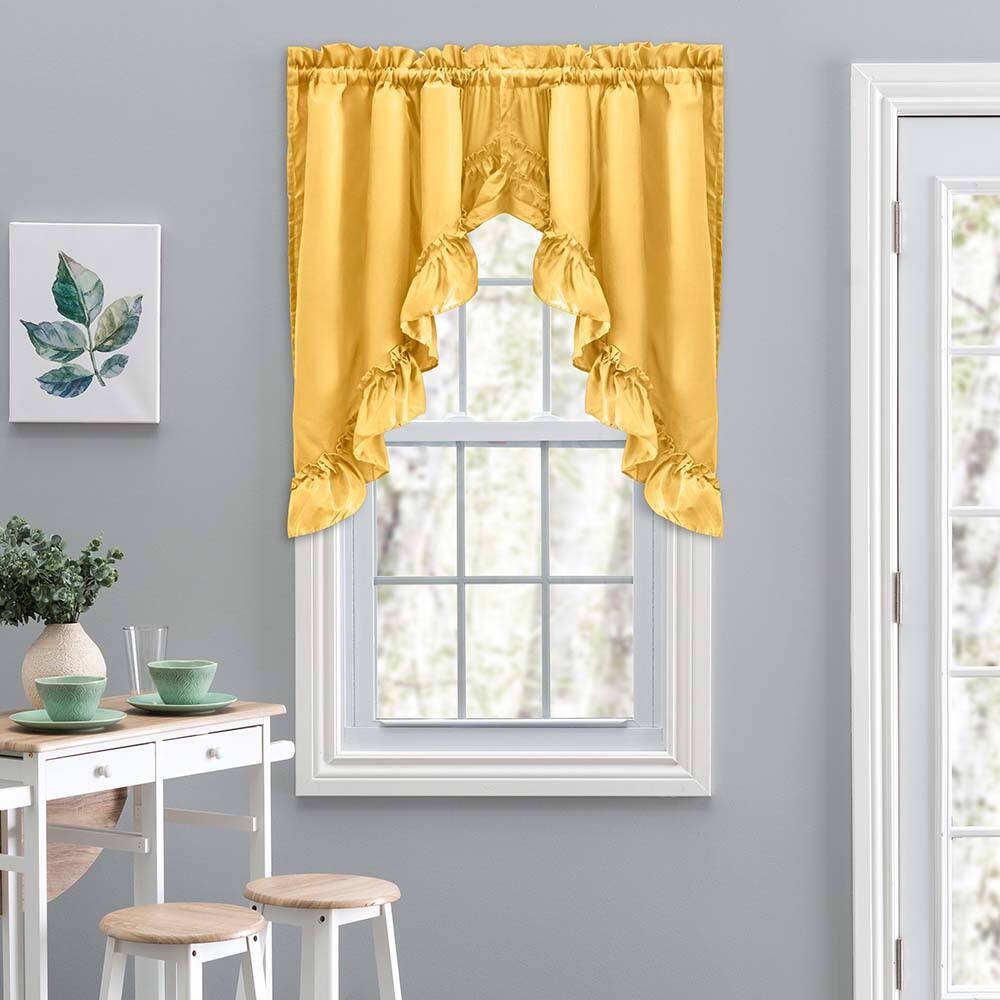 Angle. Ellis Curtain - Ellis Stacey 1.5" Rod Pocket High Quality Fabric Solid Color Window Ruffled Swag 60"x38" Yellow - Yellow.
