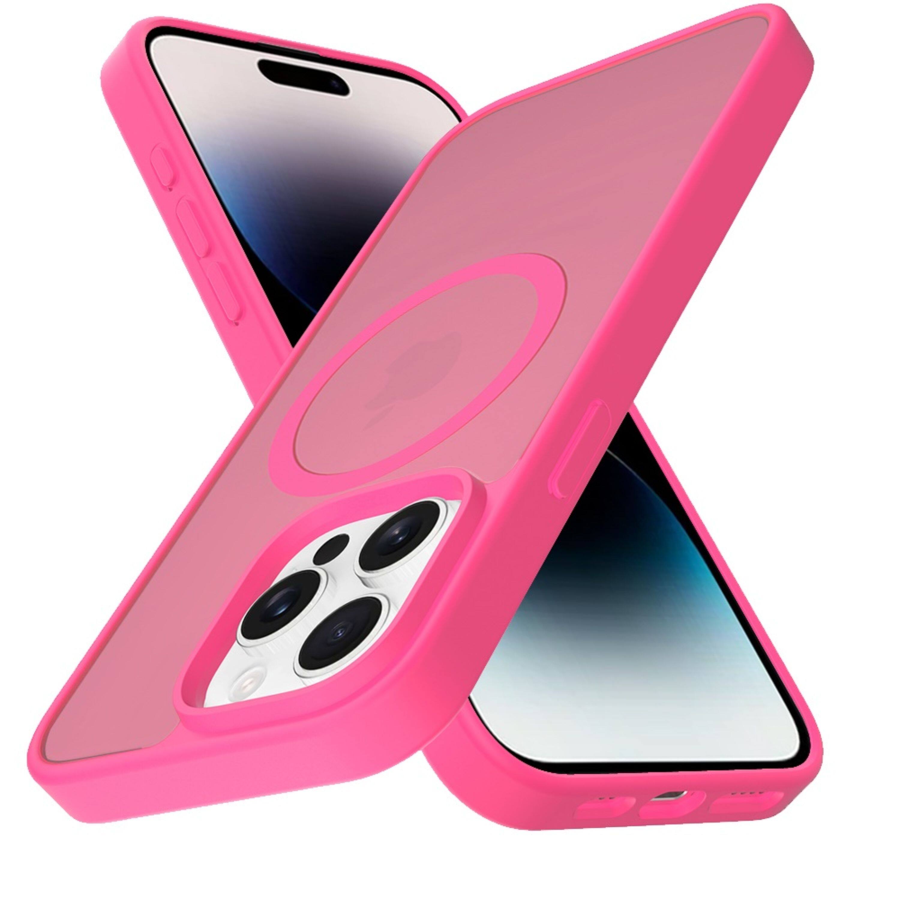 Left. Kitcheniva - Soft Touch Translucent Magnetic Case For iPhone 14 Pro Max Hot Pink - Hot Pink.