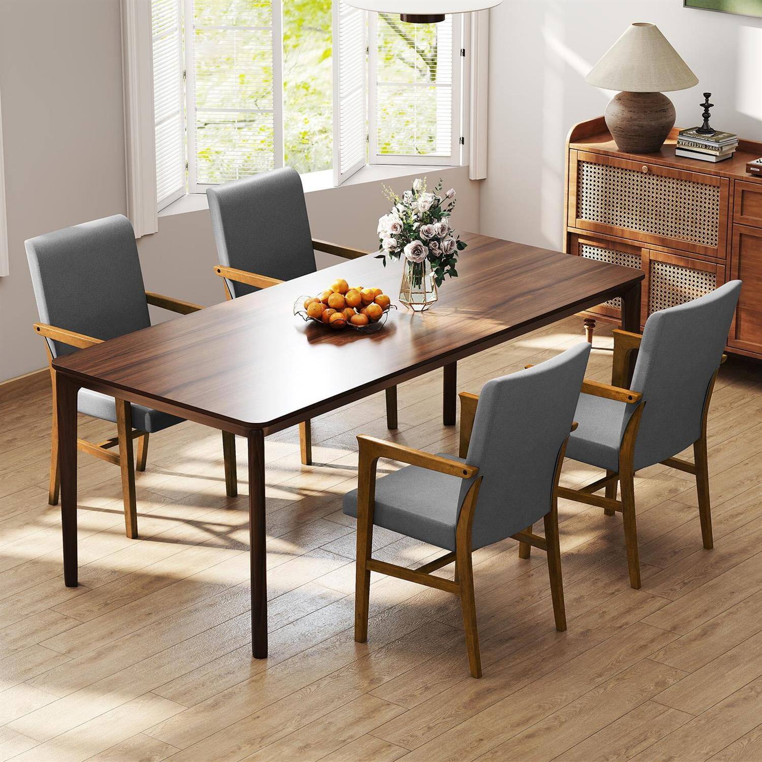 Back. Pefilos - 2-Piece Upholstered Accent Chair Set, Rubber Wood Frame, 105° High Backrest, Soft Fabric Cushions, Walnut & Gray - Brown.