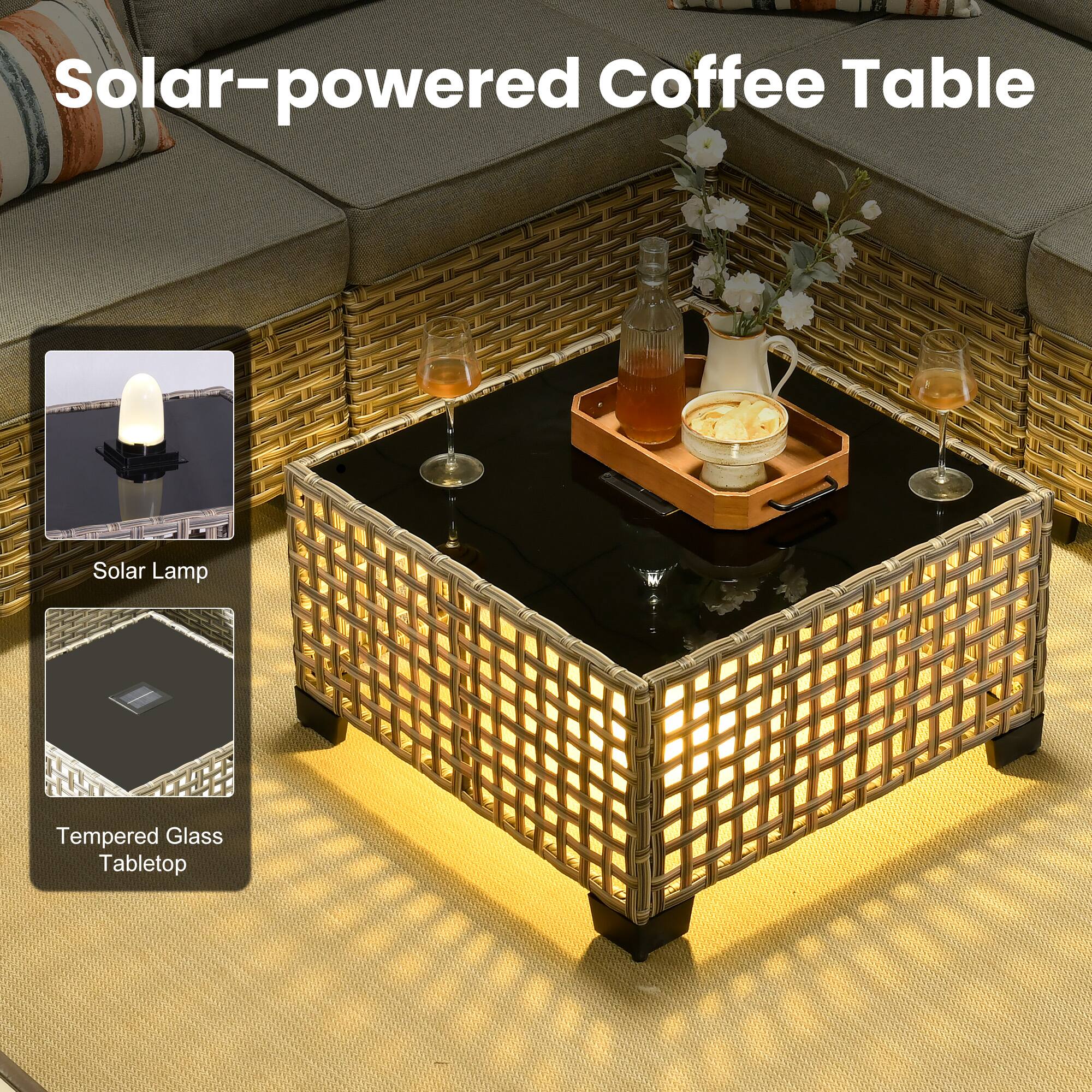 Solar-powered Coffee Table  
Solar Lamp  
Tempered Glass Tabletop