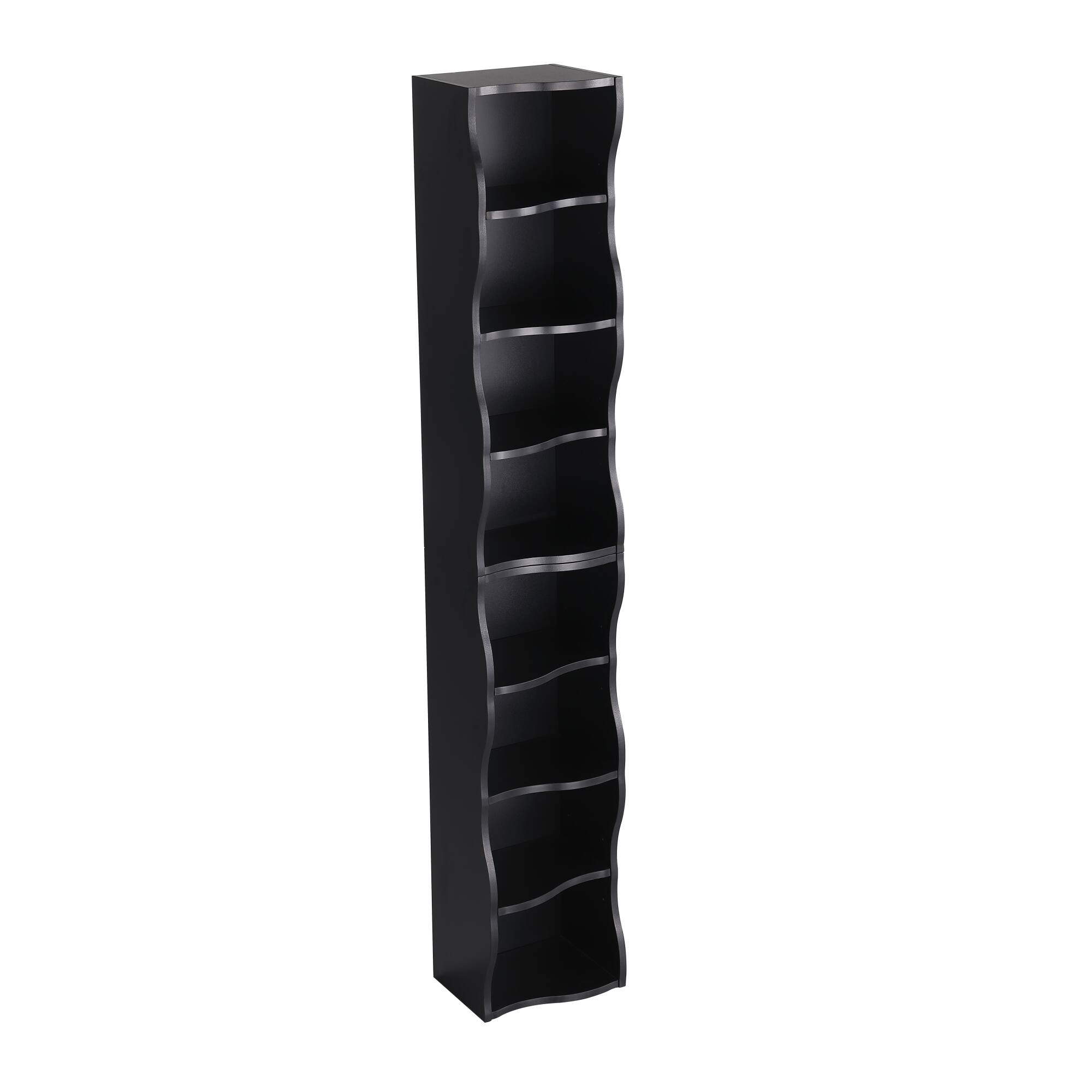 Alt View 6. GOODSILO - Ultra-Thin Adjustable Shelf Bookcase with Wavy Border Design for Home and Office Storage Solutions - Black.