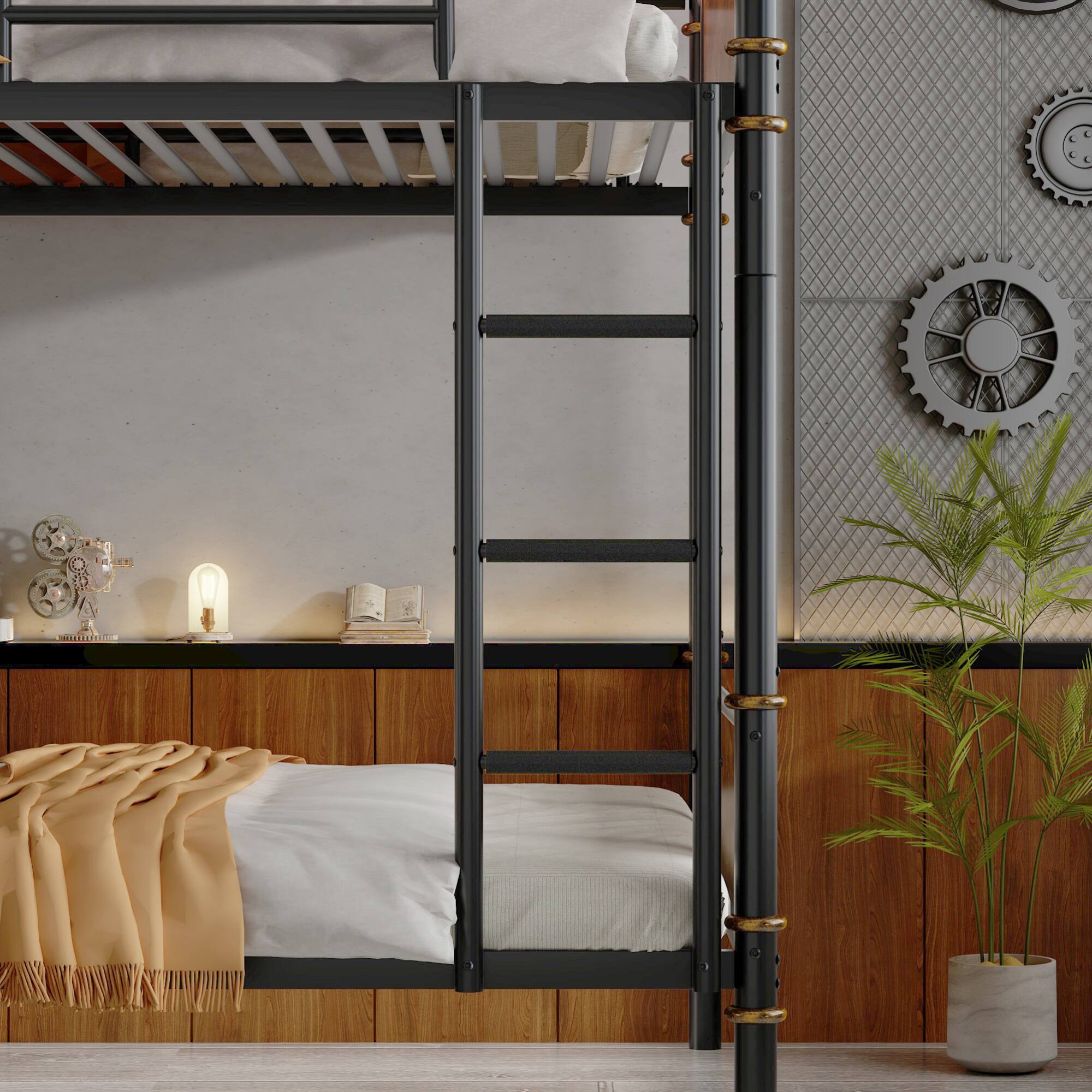 Back. GOODSILO - Convertible Twin XL Metal Bunk Bed with Safety Guard Rails and Industrial Design - Black.