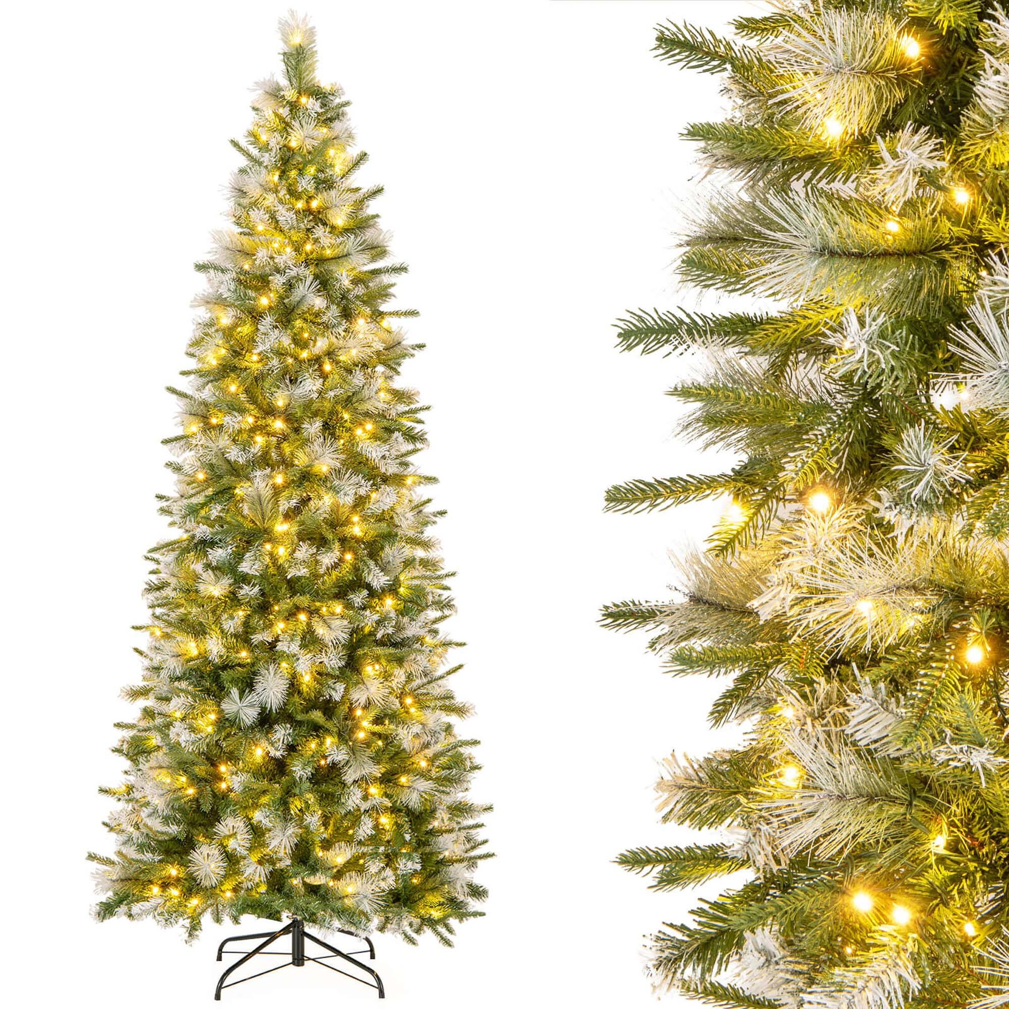 Alt View 18. Costway - 7.5 FT Pre-Lit Artificial Christmas Tree with 820 Frosted Tips 350 LED Lights - Green/White.