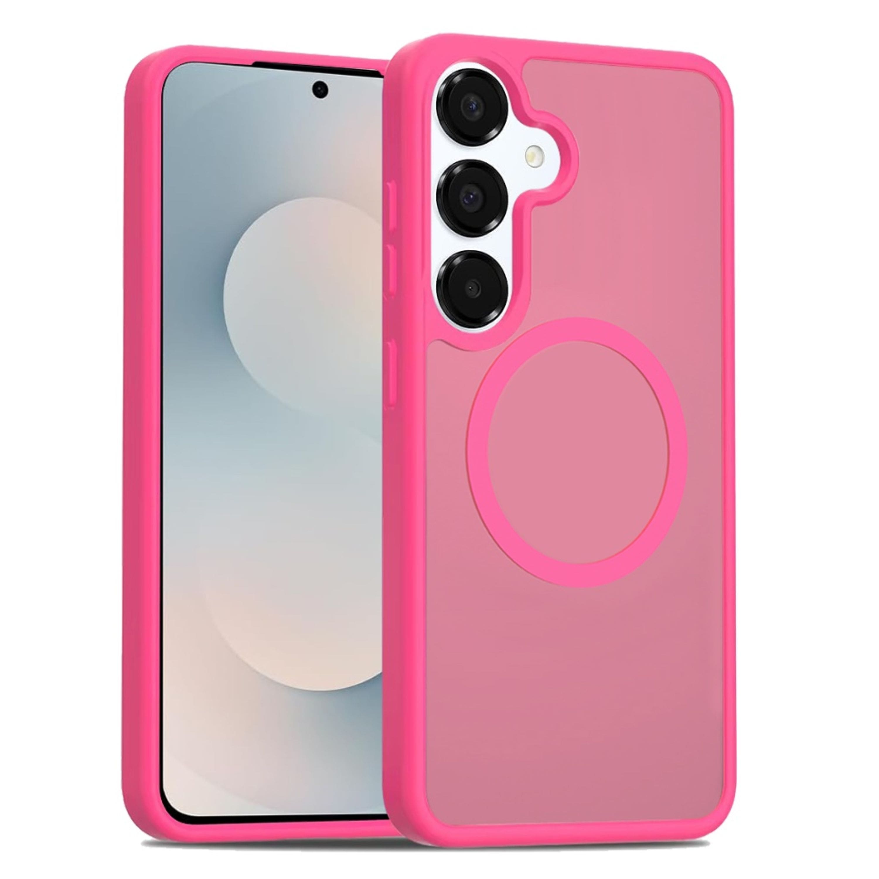 Kitcheniva - Soft Touch Translucent Magnetic Circle Phone Case With Tempered Glass For Samsung Galaxy S25 FE - Hot Pink price history on PriceWatchPro