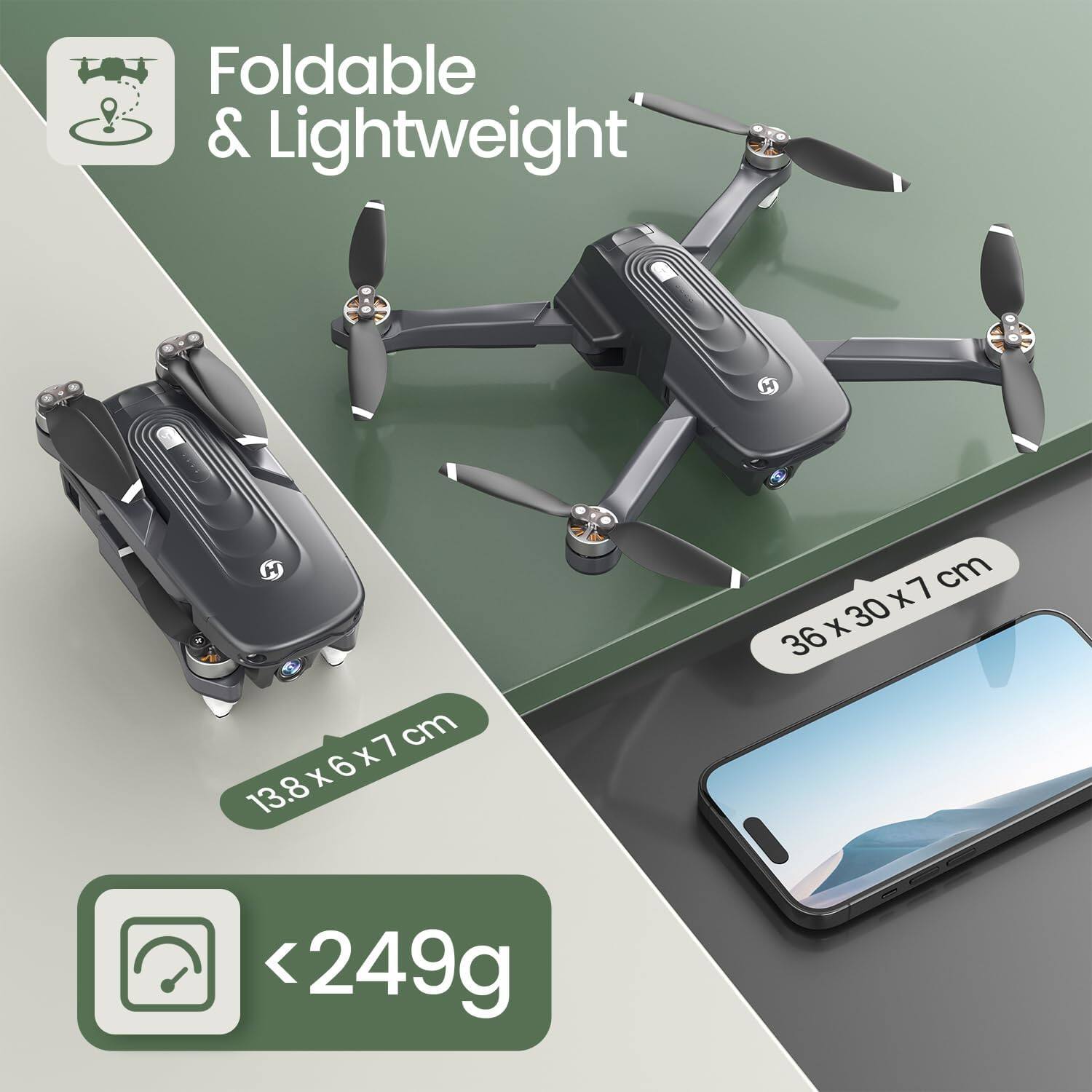 Foldable & Lightweight

H 7 cm
13.8x6x7cm
36x30x7cm
<249g