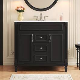 Boyel Living - 36 Inch Bathroom Vanity with Ceramic Sink 2 Doors 2 Drawers - Black