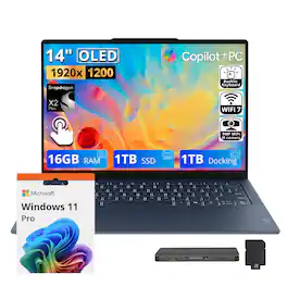 Lenovo - Upgraded - Yoga Slim 7x 14" WUXGA Touch Laptop,Snapdragon X2 Plus,16GB RAM,1TB SSD+1TB Dock,Backlit,Win 11 Pro - Cosmic Blue