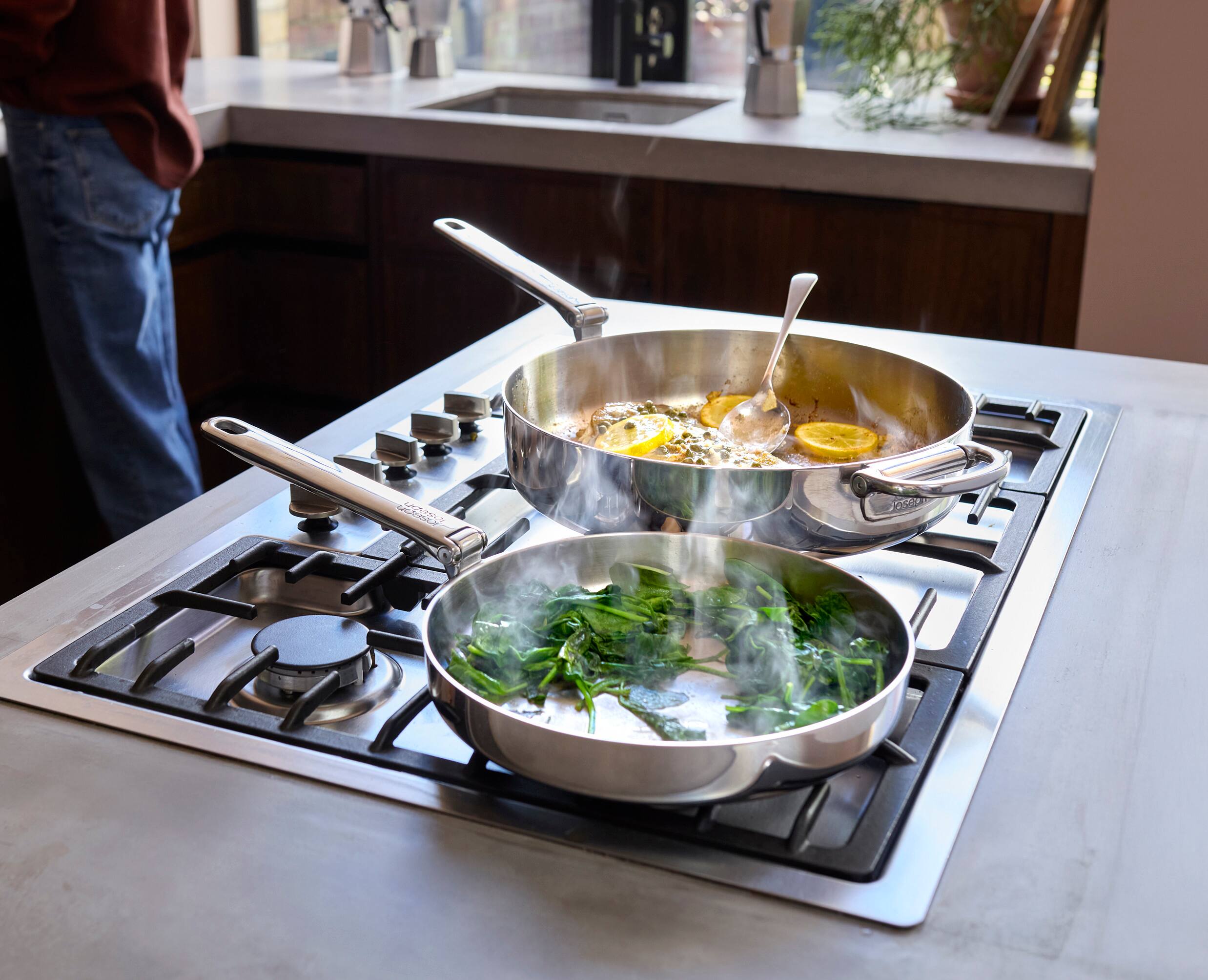 Alt View 3. Joseph Joseph - Space Steel 8'' Stainless Steel Frying Pan with Folding Handle - Stainless Steel.