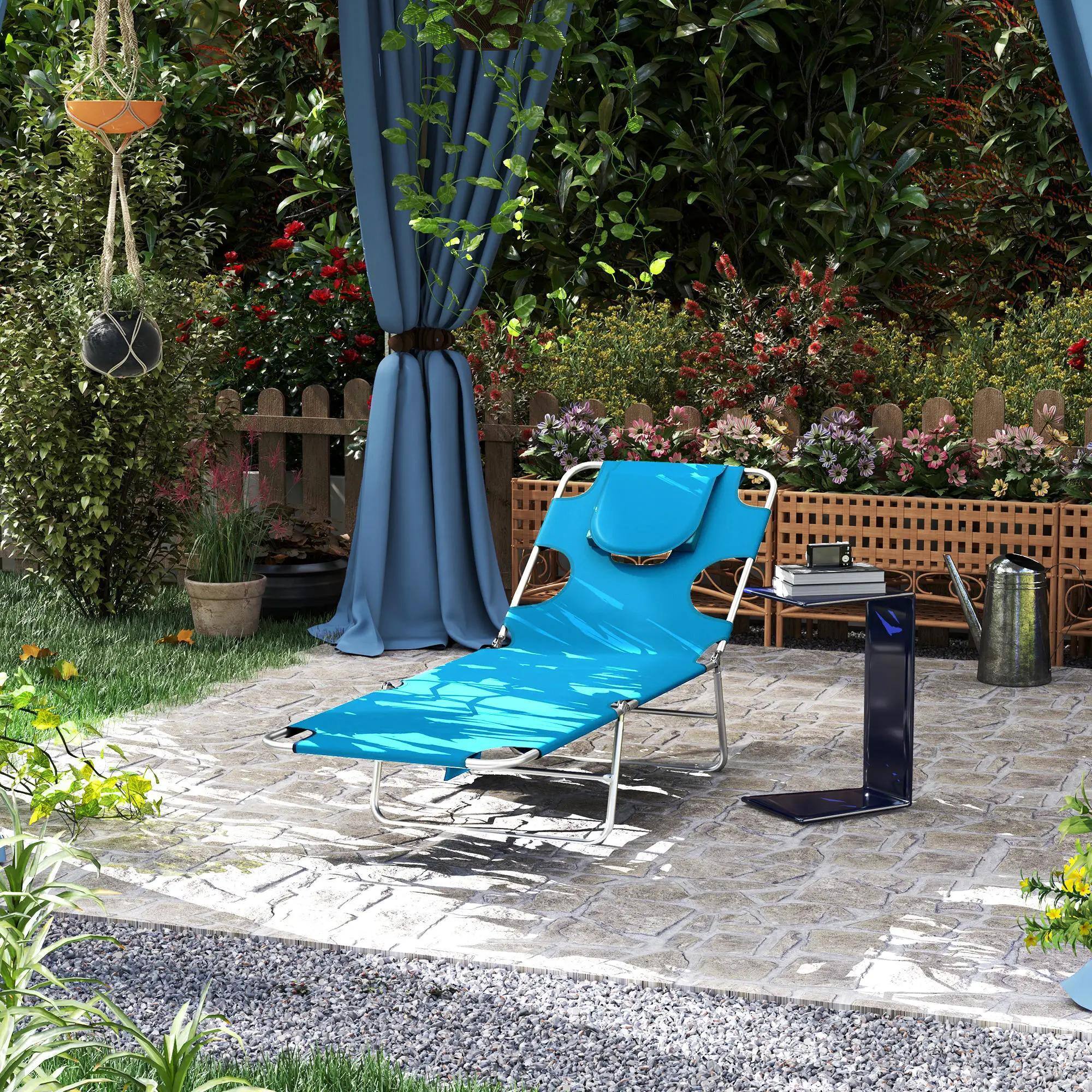 Alt View 6. Spaco - Spaco Folding Chaise Lounge Chair, 5 Position Sun Tanning, Face Hole,Pillow - Light Blue.