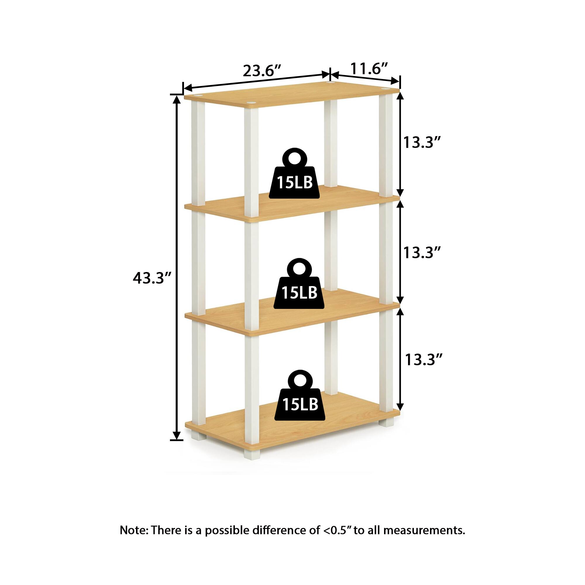 23.6" x 11.6" x 43.3"  
13.3" (depth)  
15LB (weight capacity per shelf)