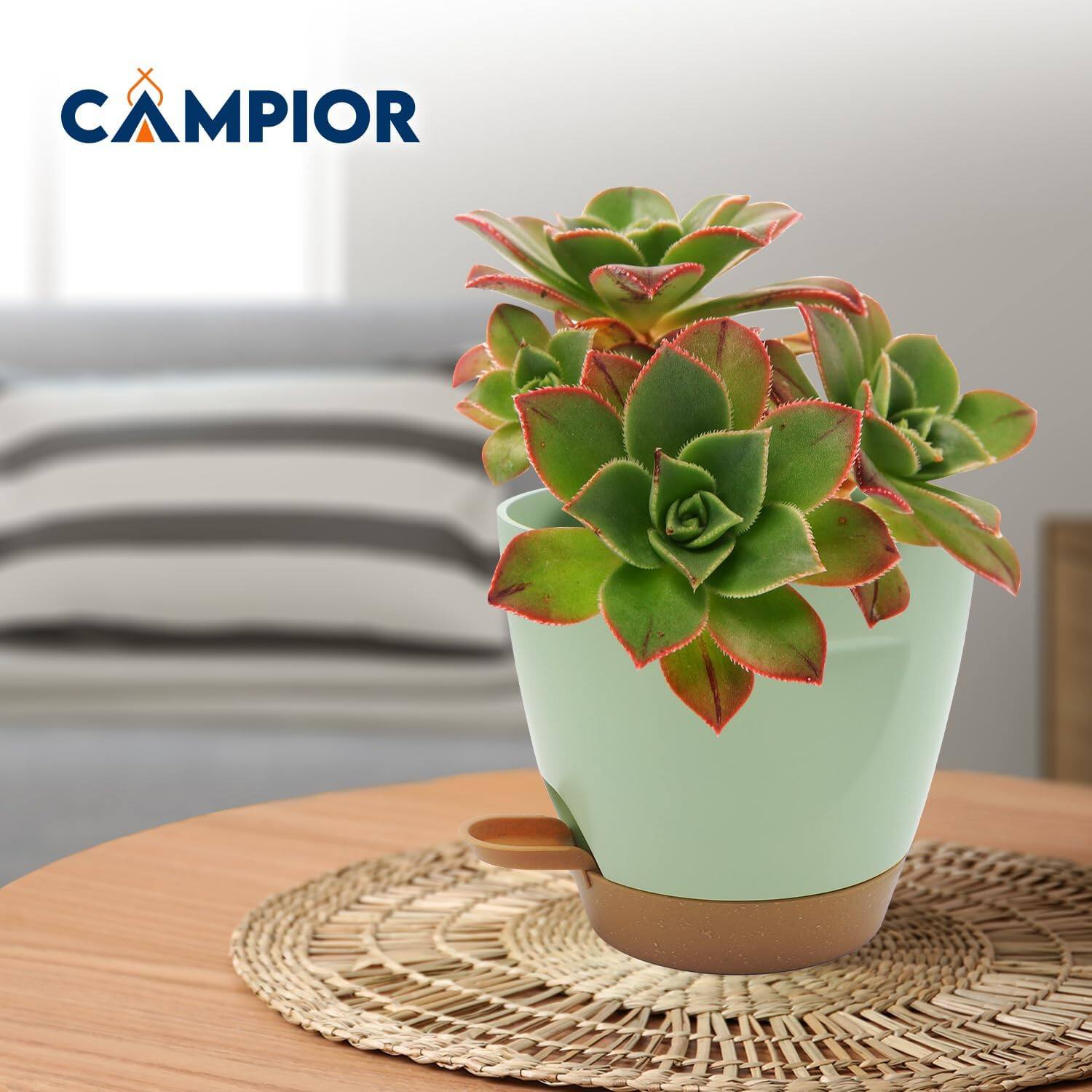 Alt View 7. Campior - Green Self-Watering Pots 5-Pack – Indoor/Outdoor Planters with Wick Rope, Drain Holes, Easy Fill Lip - Green.