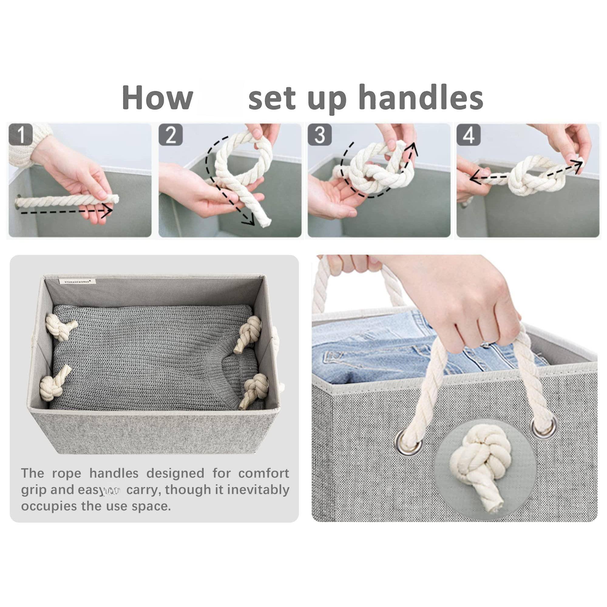 How to set up handles

1. 
2. 
3. 
4. 

The rope handles are designed for comfort grip and easy carry, though it inevitably occupies the use space.