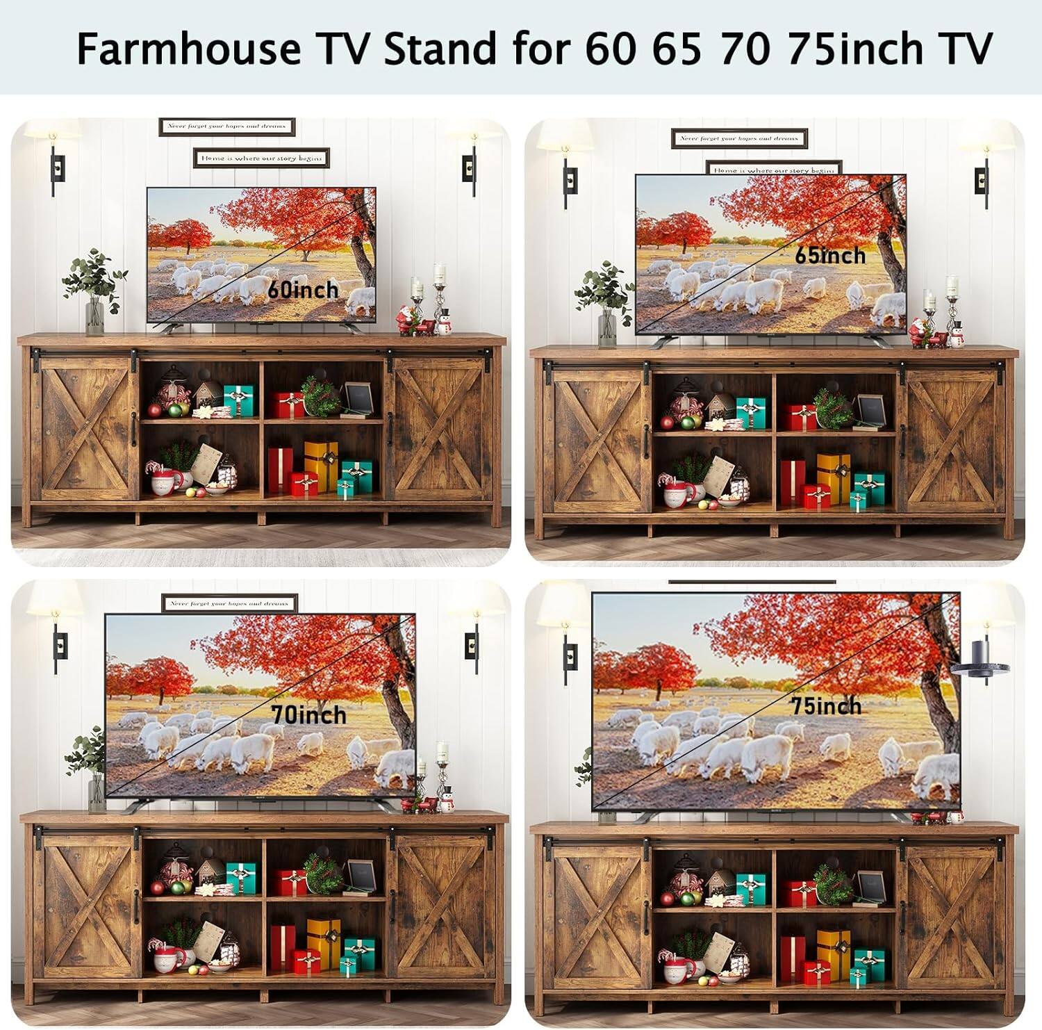 Farmhouse TV Stand for 60 65 70 75inch TV

- 60inch
- 65inch
- 70inch
- 75inch