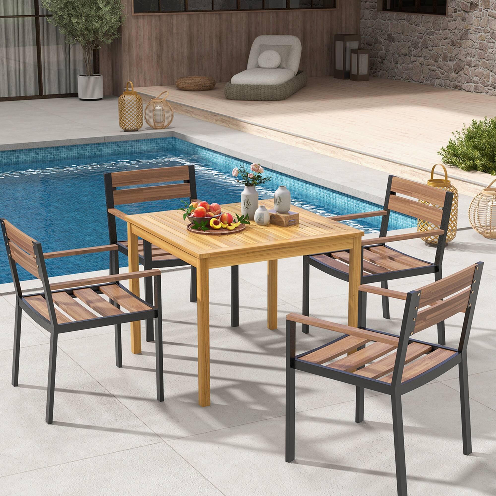 Alt View 1. Costway - Costway Patio Dining Table Acacia Wood Square Outdoor Bistro with 1.9" Umbrella Hole Yard - Natural.