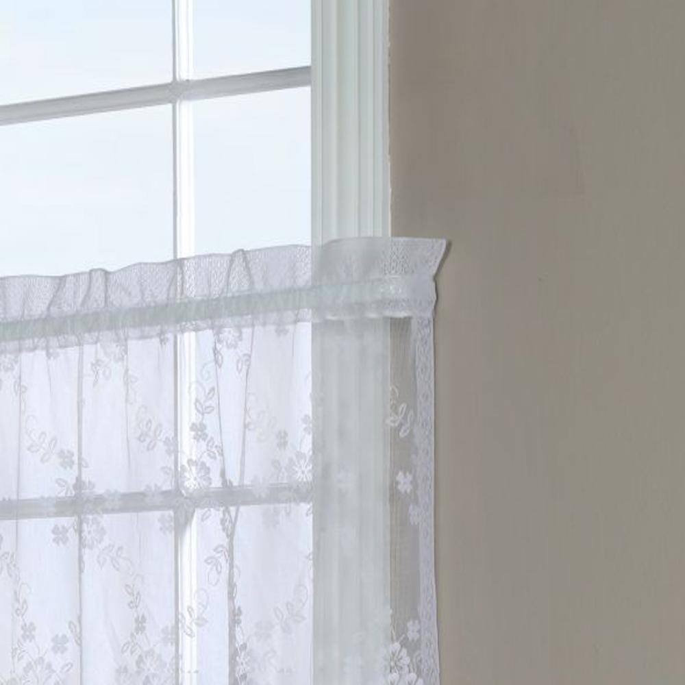 Angle. Commonwealth Home Fashions - Habitat Mona Lisa Jacquard Scalloped Lace Tailored Tiers Pair - 56"x36" White - White.