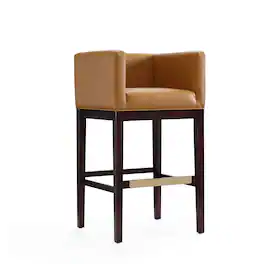 Manhattan Comfort - Kingsley Mid-Century Modern Wood Upholstered Barstool - Camel