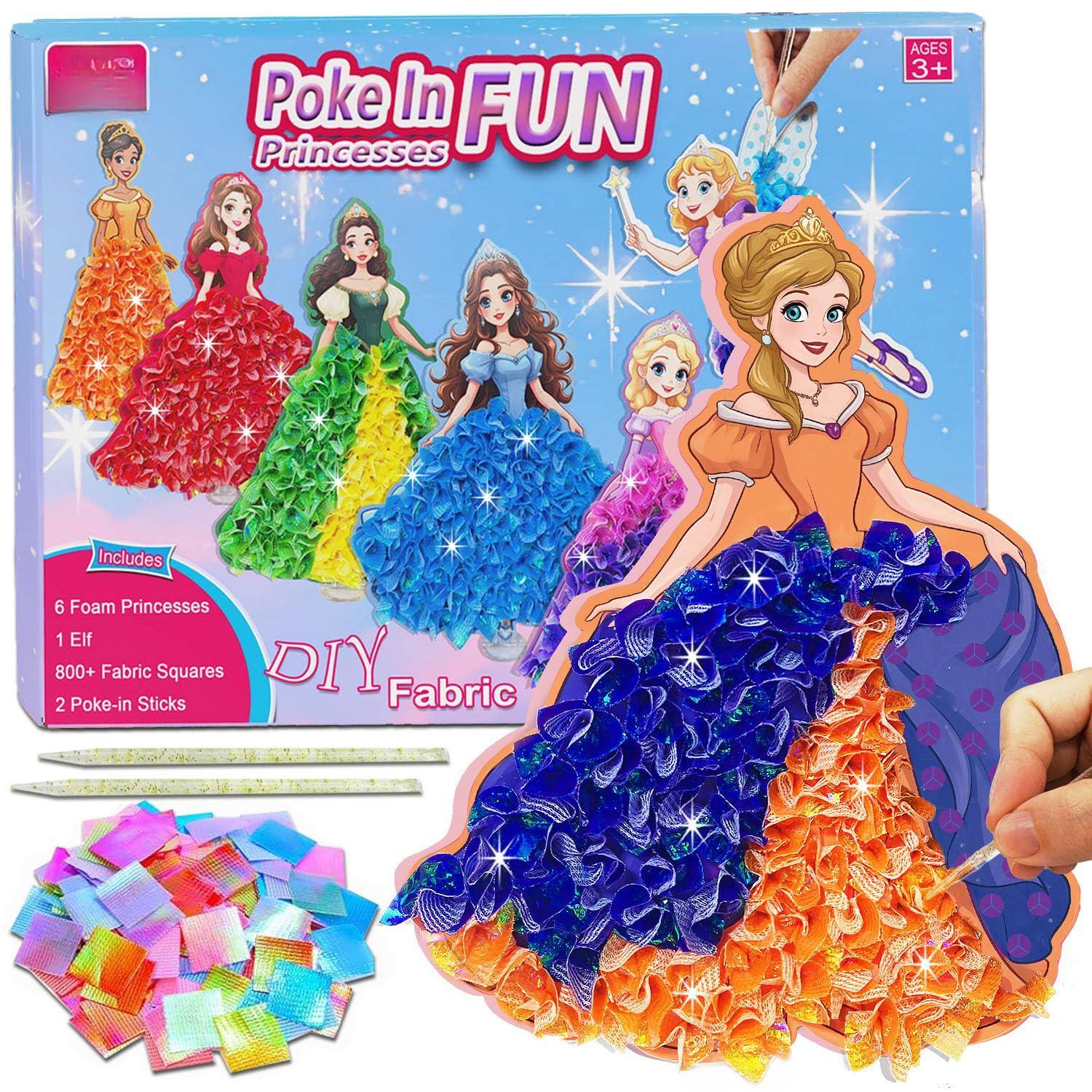 Poke In FUN  
Princesses  

AGES 3+  

Includes  
6 Foam Princesses  
1 Elf  
800+ Fabric Squares  
2 Poke-in Sticks  

DIY Fabric