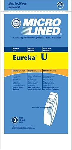 Ideal for Allergy Sufferers!

DVC BRAND MICRO LINED Vacuum Bags / Bolsas de Aspiradora / Sacs à aspirateur

Eureka' U

MICRO-FILTRATION
- 2.5 µm Filtration
- 99.7% Filtration
- 99.97% Filtration
- Ideal for Allergy Sufferers!

MICRO-FILTRATION
- Système de filtration de 2.5 µm
- 99.7% Filtration
- 99.97% Filtration
- Idéal pour les personnes souffrant d'allergies!

MICRO-FILTRATION
- Système de filtration de 2.5 µm
- 99.7% Filtration
- 99.97% Filtration
- Idéal pour les personnes souffrant d'allergies!

3 BAGS / BOLSAS / SACS