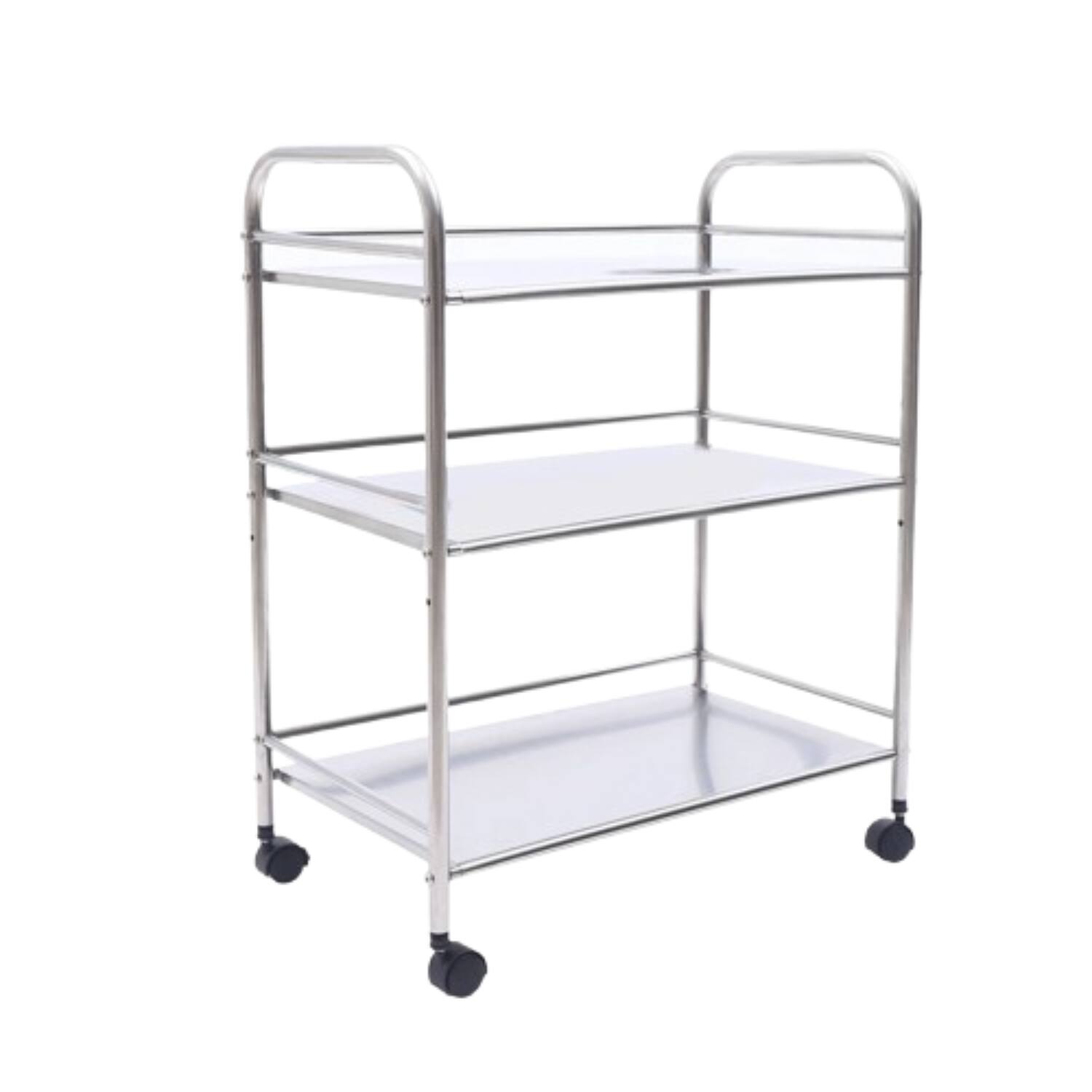 Front. Home Collection - 3-Tier Stainless Steel Rolling Utility Cart with Locking Wheels - Silver.