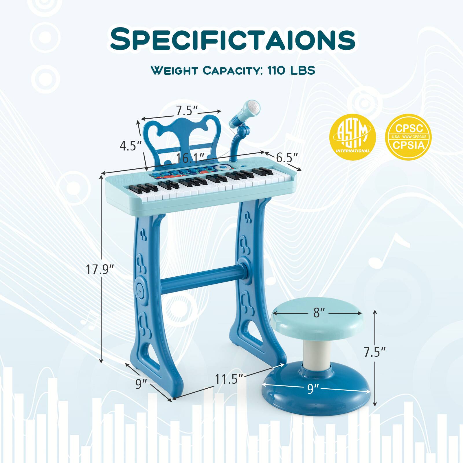 Specifications Weight Capacity: 110 lbs. 7.5" 4.5" 16.1" 6.5" 17.9" 8" 7.5" 9" 11.5" 9"