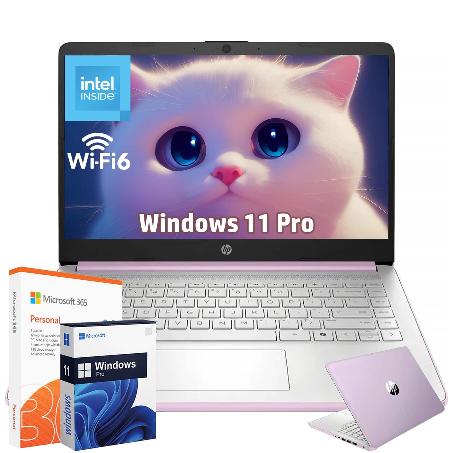 HP - 14" HD Laptop - Intel N150 - 4GB RAM - 128GB UFS - Wi-Fi 6 - Windows 11 Pro - 1 Year Microsoft 365 - Honey Lavender