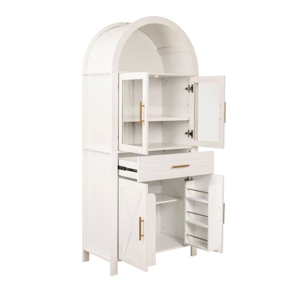 Alt View 9. Kadyn - 71" Tall Arched Farmhouse Pantry with Glass Door and Adjustable Shelves - White - White.