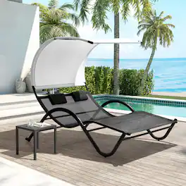 Crestlive Products - Outdoor Double Chaise Lounge Chair with Canopy Shade & Wheels, Double Sun Bed Lounger - Black
