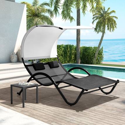 Front. Crestlive Products - Crestlive Products Outdoor Double Chaise Lounge Chair with Canopy Shade & Wheels, Double Sun Bed Lounger Black - Black.