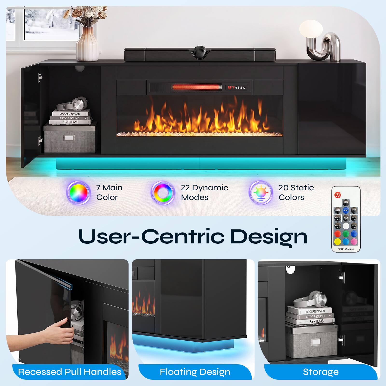 2F0100  
MODERN DESIGN ART OF SOUND SYSTEMS  
7 Main Color  
22 Dynamic Modes  
20 Static Colors  
*000  
PARK  
KINS  
2018  
User-Centric Design  
CODE YOUR IM color Kat FAT minutes  
MODERN DESIGN Ail OF SOUND SYSTEMS -  
Recessed Pull Handles  
Floating Design  
Storage