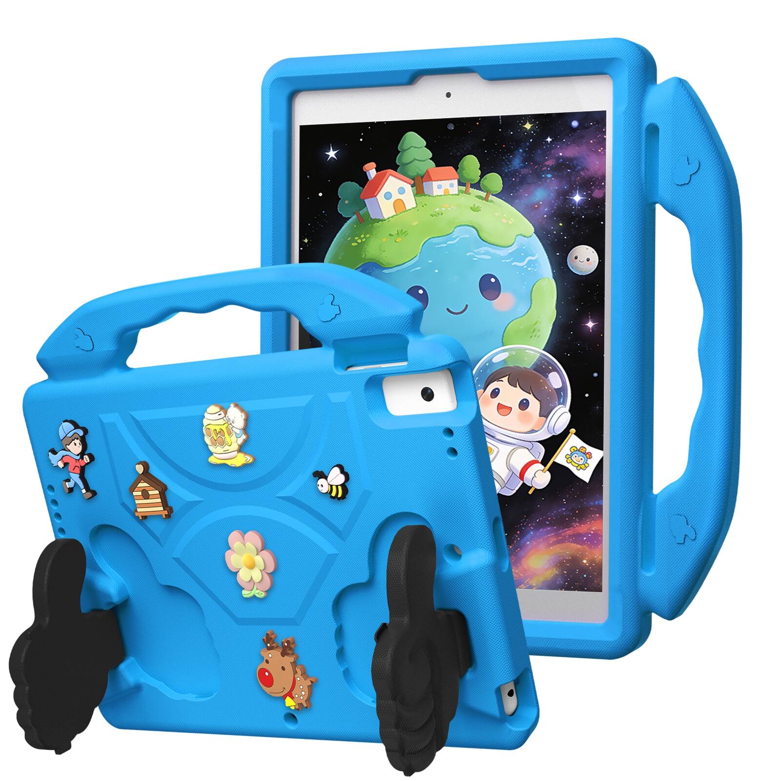 Angle. UUCOVER - Kids Case for iPad 9th 8th 7th Gen 10.2-inch (2021/2020/2019) Shockproof EVA Handle Stand Anti-Slip Protective Cover - Blue.