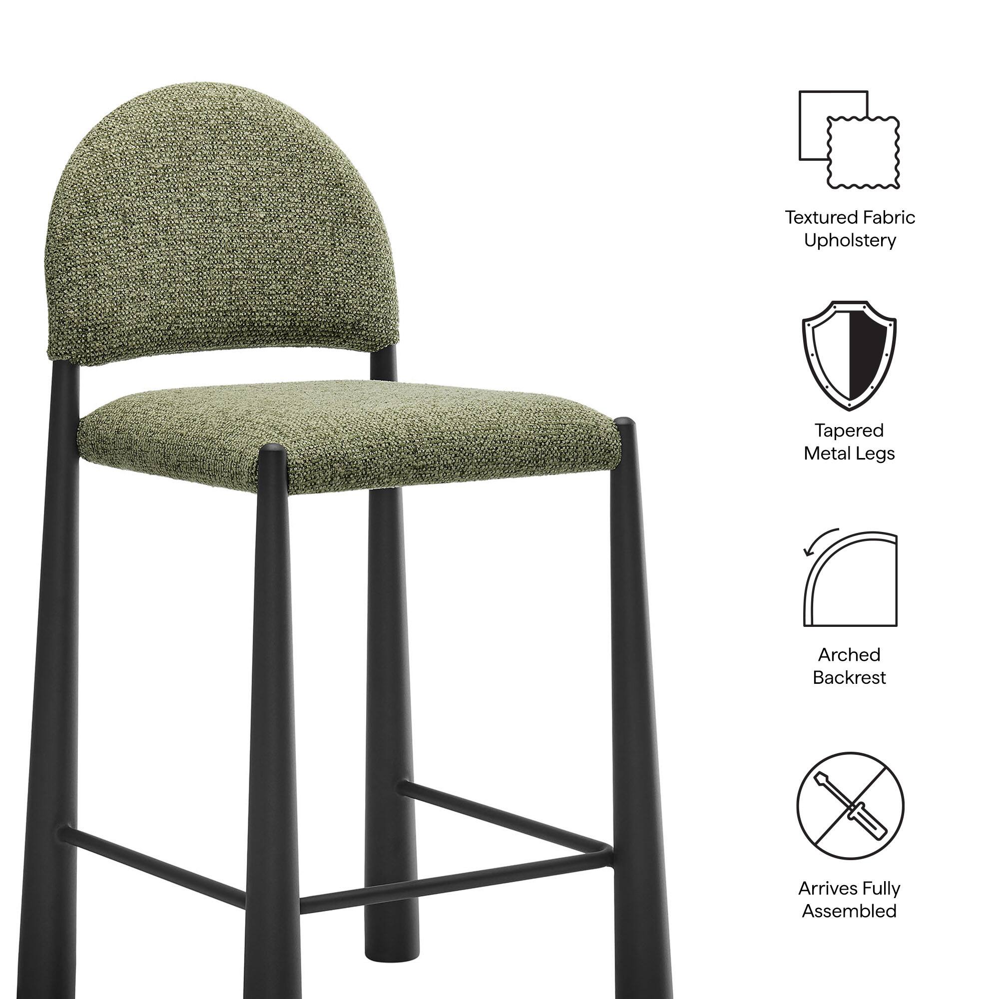 Textured Fabric Upholstery  
Tapered Metal Legs  
Arched Backrest  
Arrives Fully Assembled