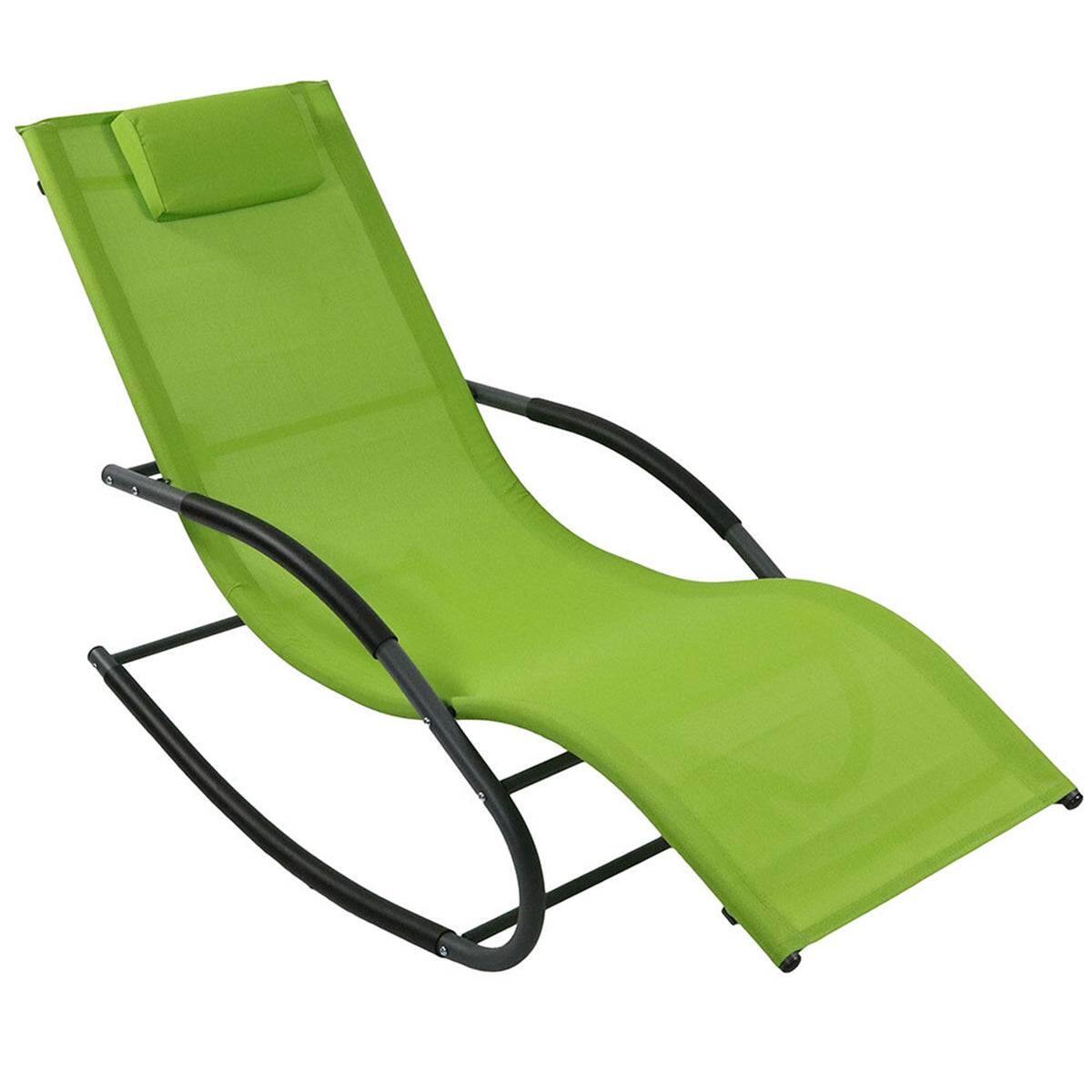 Front. Hivvago - Modern Green Rocking Chaise Lounge Chair Patio Lounger with Pillow - Green.