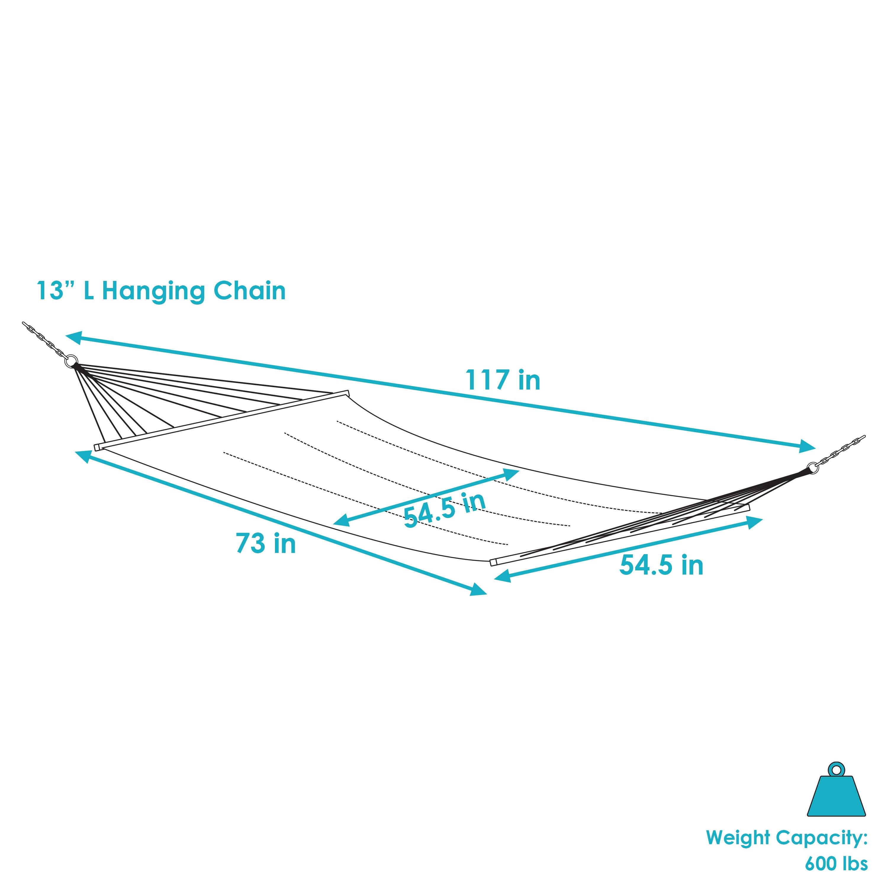 13" L Hanging Chain  
117 in  
73 in  
54.5 in  
54.5 in  
Weight Capacity: 600 lbs