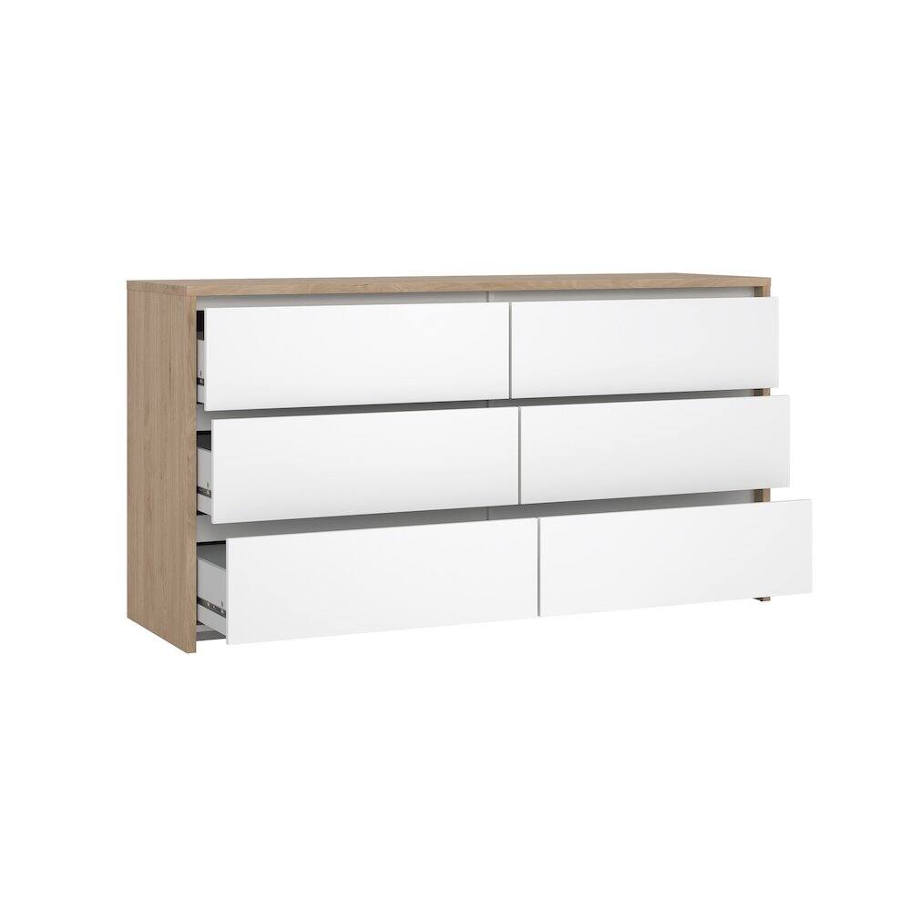Back. Tvilum - Next 6 Drawer Double Dresser, Jackson Hickory/White High Gloss - Brown.